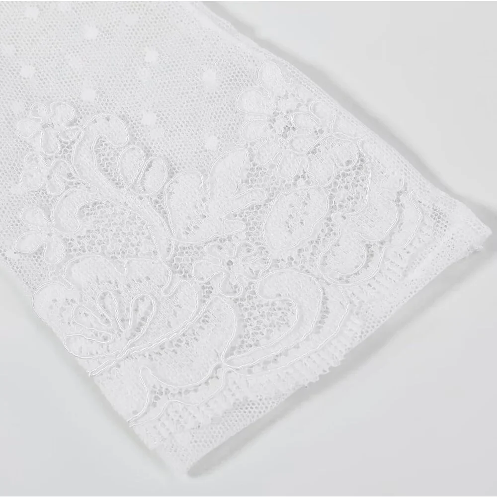 Women's Lvory 01 Short Floral Lace Gloves Sheer Mesh Bridal Wedding Party Prom